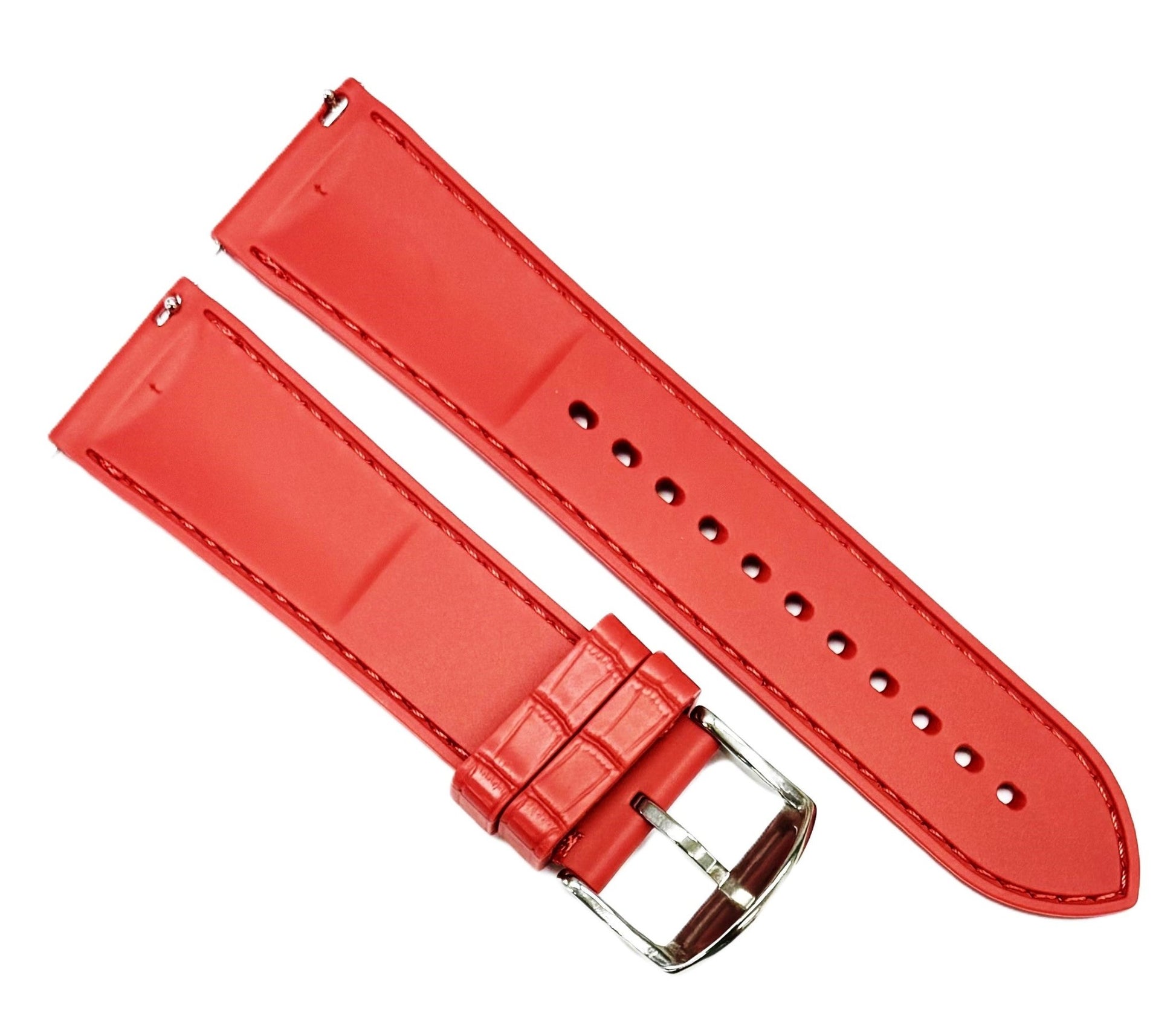 20 - 22mm New FKM Fluorine Rubber, Red Watch Band with Alligator Grain - Universal Jewelers & Watch Tools Inc.