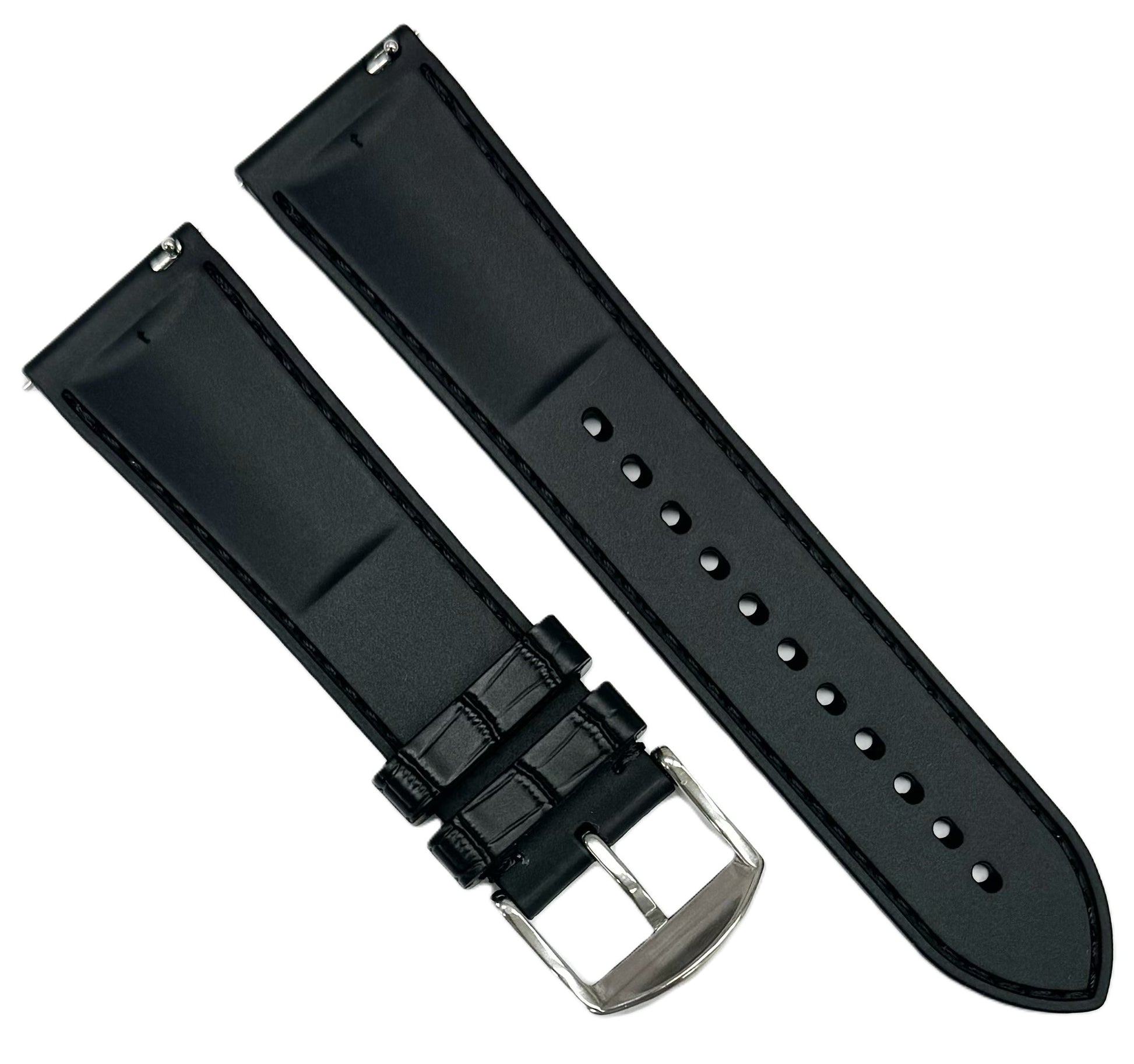 20 - 22mm New FKM Fluorine Rubber, Black Watch Band with Alligator Grain - Universal Jewelers & Watch Tools Inc.