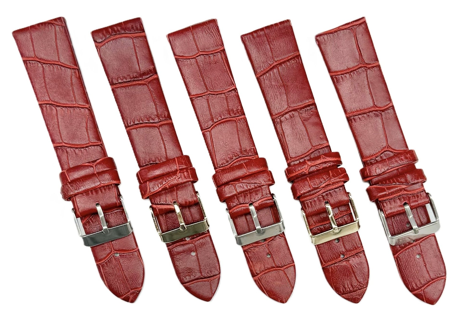 (12 - 24) mm Italian Genuine Leather, Maroon Alligator Grain, Flat Watch Band with Unstitched - Universal Jewelers & Watch Tools Inc.