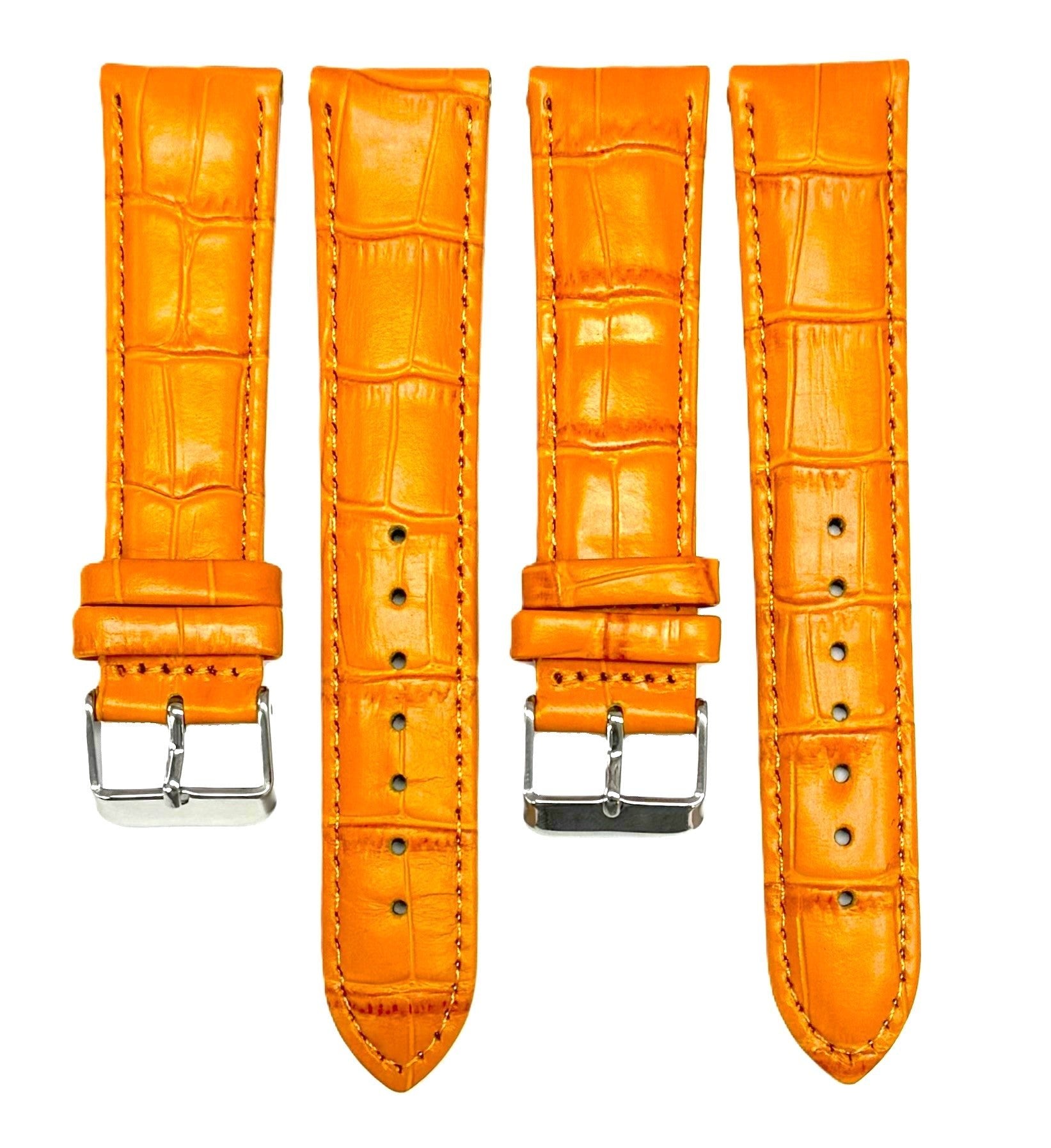 Watch Band Orange Genuine Leather Alligator Grain Padded, Stitched, 12mm - 24mm - Universal Jewelers & Watch Tools Inc.