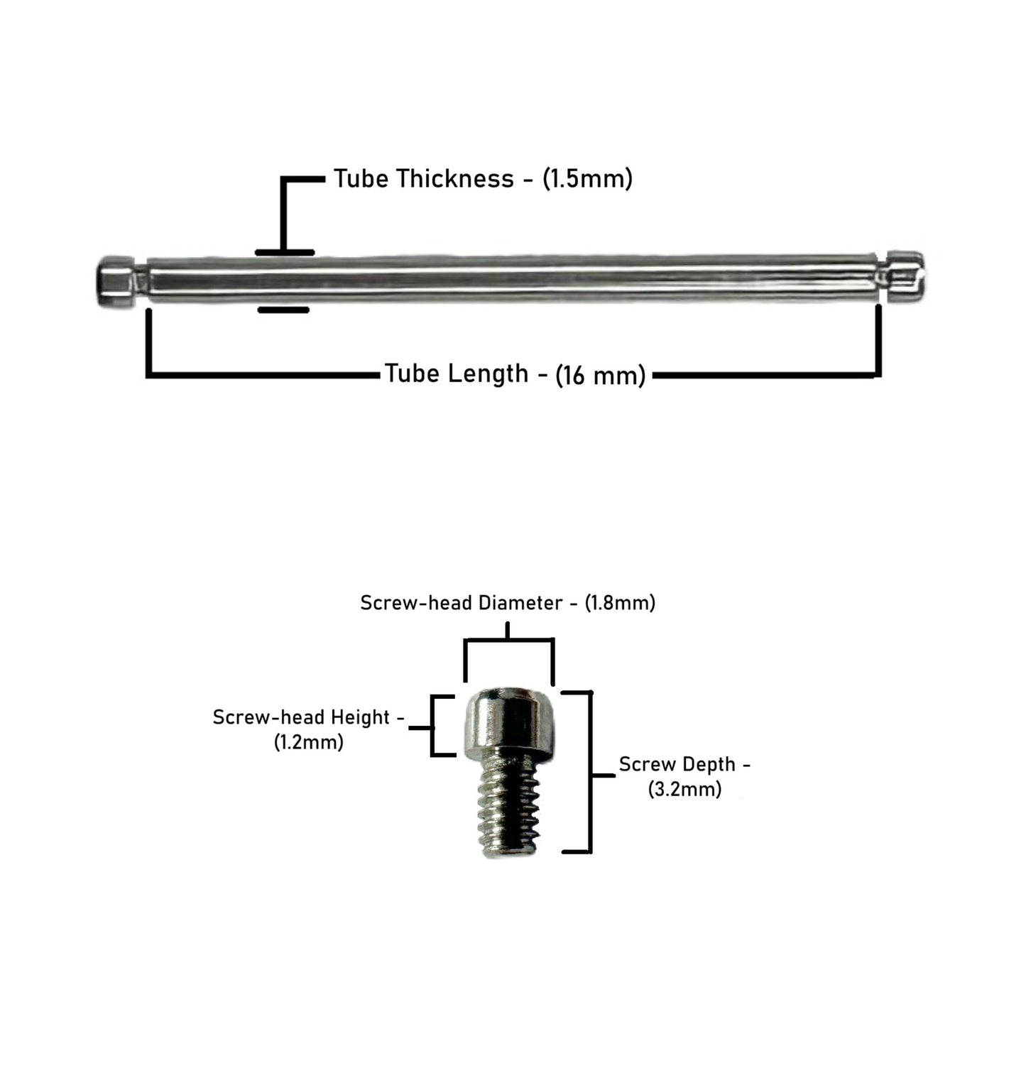 16x1.5mm Tube & Screw for Breitling Watches for Case & Bracelet Attachment - Universal Jewelers & Watch Tools Inc.