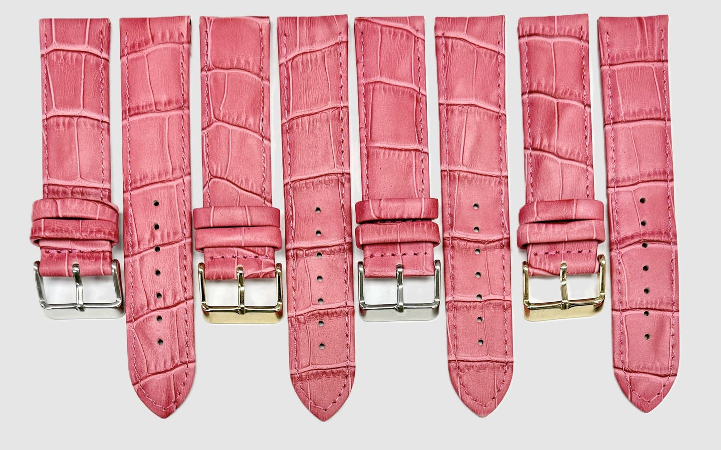 Watch Band Pink Genuine Leather Alligator Grain Padded, Stitched, 12mm - 22mm - Universal Jewelers & Watch Tools Inc.
