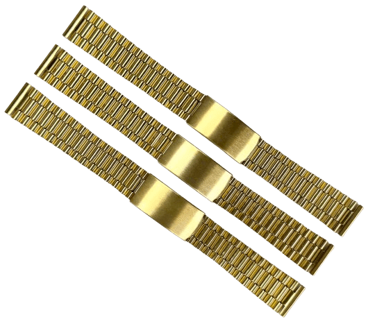 18MM Classic President Style Gold Color Stainless Steel Watch Bands with Regular Clasp - Universal Jewelers & Watch Tools Inc.