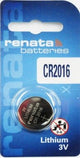 Renata Watch Battery CR 2016, 1 - pack - 1 battery Replacement, Lithium 3V, Swiss Made - Universal Jewelers & Watch Tools Inc.