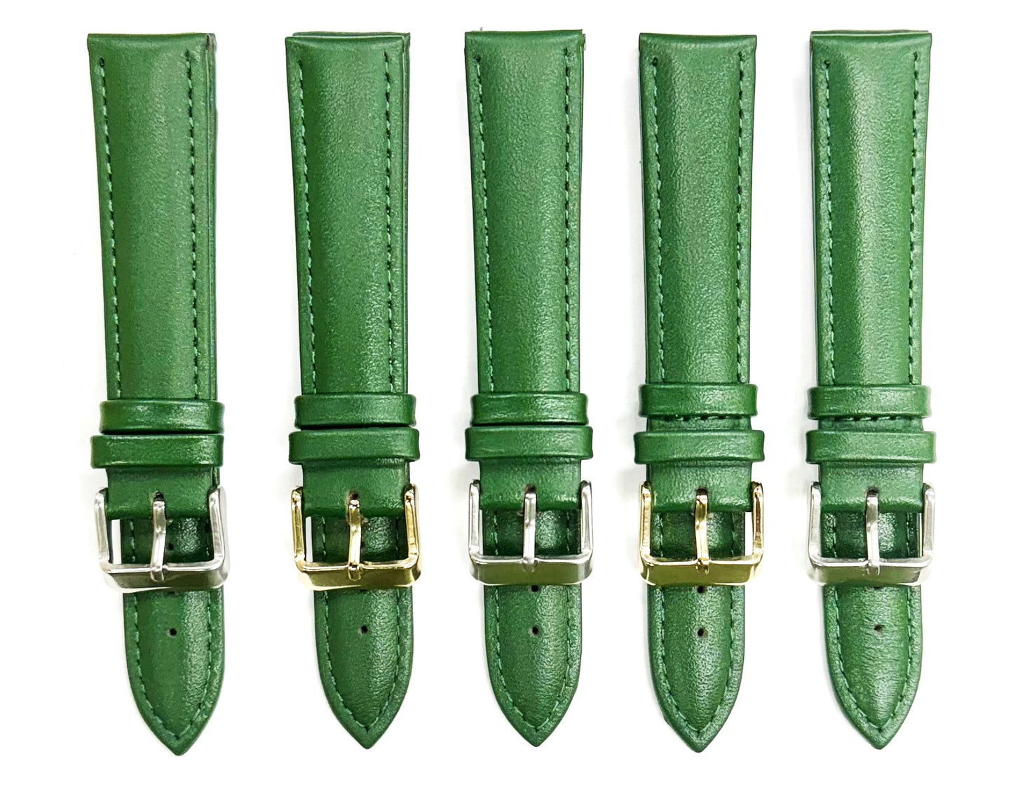 18mm Italian Genuine Leather Plain Dark Green, Padded & Stitched Watch Band - Universal Jewelers & Watch Tools Inc.