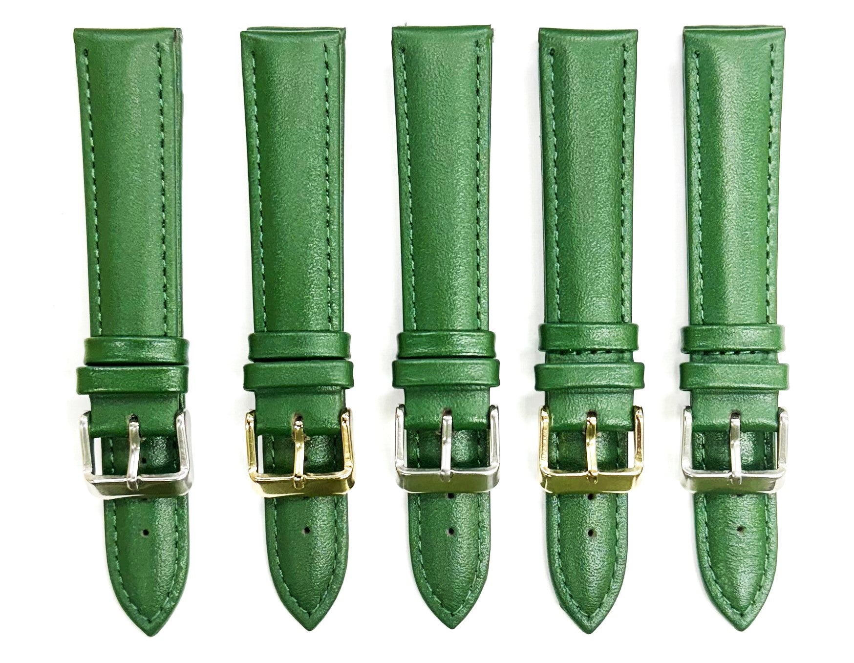 18mm Italian Genuine Leather Plain Dark Green, Padded & Stitched Watch Band - Universal Jewelers & Watch Tools Inc.