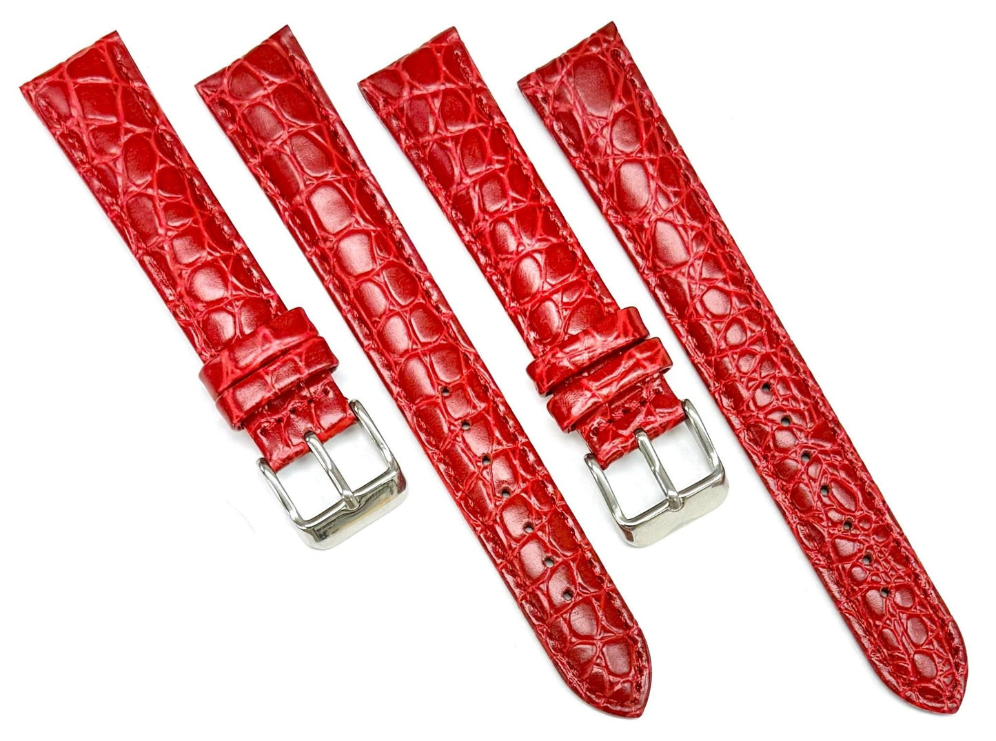 (18 - 30) mm Genuine Leather Red Crocodile Grain Watch Band, Padded & Stitched - Universal Jewelers & Watch Tools Inc.