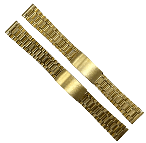 18MM Classic President Style Gold Color Stainless Steel Watch Bands with Regular Clasp - Universal Jewelers & Watch Tools Inc.