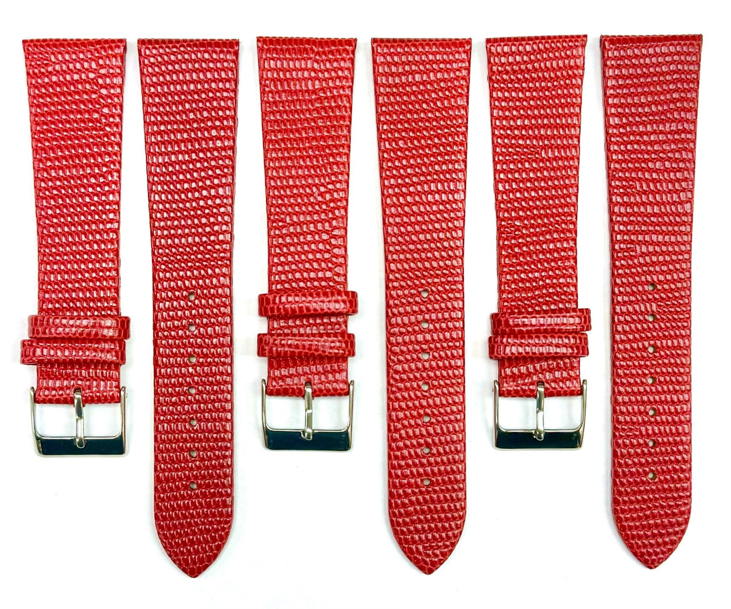 12 - 24 mm Italian Genuine Leather RED Lizard Grain Flat Watch Band - Universal Jewelers & Watch Tools Inc.