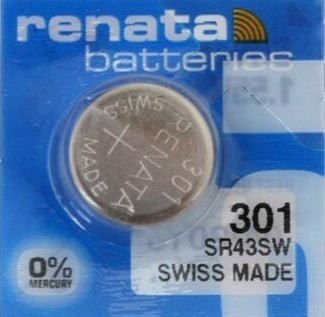 Renata Watch Battery 301, 386, SR43SW, Swiss Made - Universal Jewelers & Watch Tools Inc.