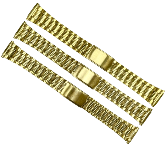 16 - 22MM Textured Oyster Style Gold Tone Stainless Steel Band with fold - over clasp - Universal Jewelers & Watch Tools Inc.