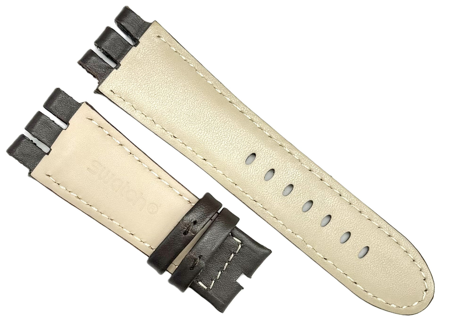 23mm Genuine Leather, Brown Plain Watch Band for SWATCH Watches, Padded & Stitched - Universal Jewelers & Watch Tools Inc.