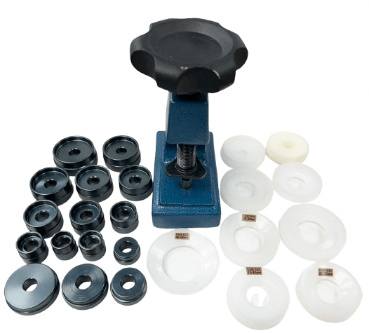 Crystal Glass & Watch Case Back Pressing Tool Kit with Different types of Dies - Universal Jewelers & Watch Tools Inc.