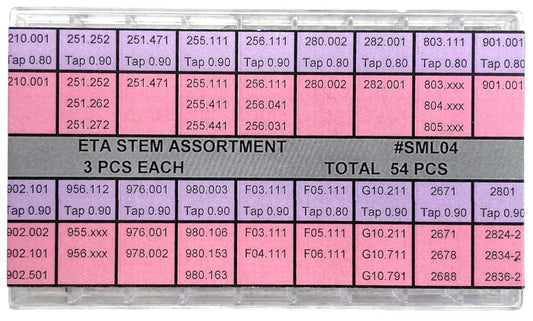 54 Pcs ETA Stem Assortment for 40 different movements, Watchmaker Essential tools - Universal Jewelers & Watch Tools Inc.