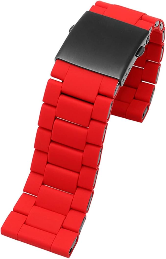 28mm Red Silicone Watch Strap with Stainless Steel Links – Compatible Replacement Band for Diesel DZ7396, DZ7370, DZ4289 - Universal Jewelers & Watch Tools Inc.