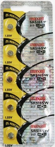 Maxell Japan - SR516SW (317) Watch Batteries Single Pack, 5 Batteries - Universal Jewelers & Watch Tools Inc.