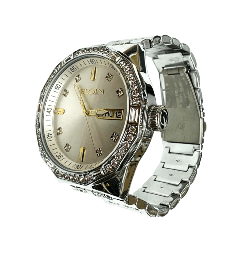 Elgin Men's Silver Watch & Matching Bracelet Set – Gold Markers | FG180016SST - Universal Jewelers & Watch Tools Inc.