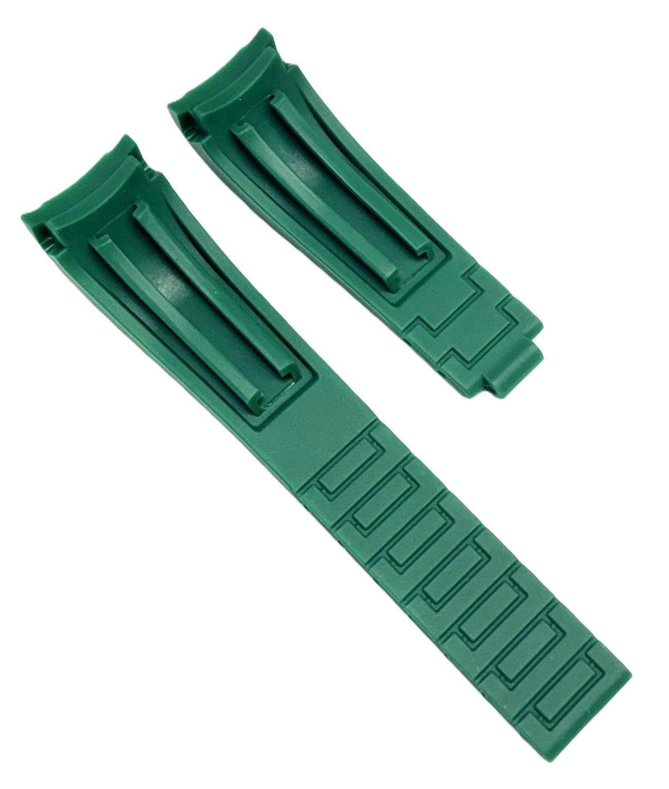 20mm Curved - End Vulcanized Rubber Watch Band for ROLEX Watches, Green Color - Universal Jewelers & Watch Tools Inc.