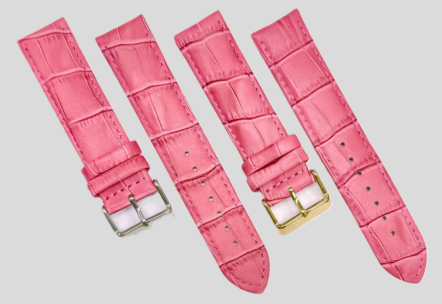 Watch Band Pink Genuine Leather Alligator Grain Padded, Stitched, 12mm - 22mm - Universal Jewelers & Watch Tools Inc.