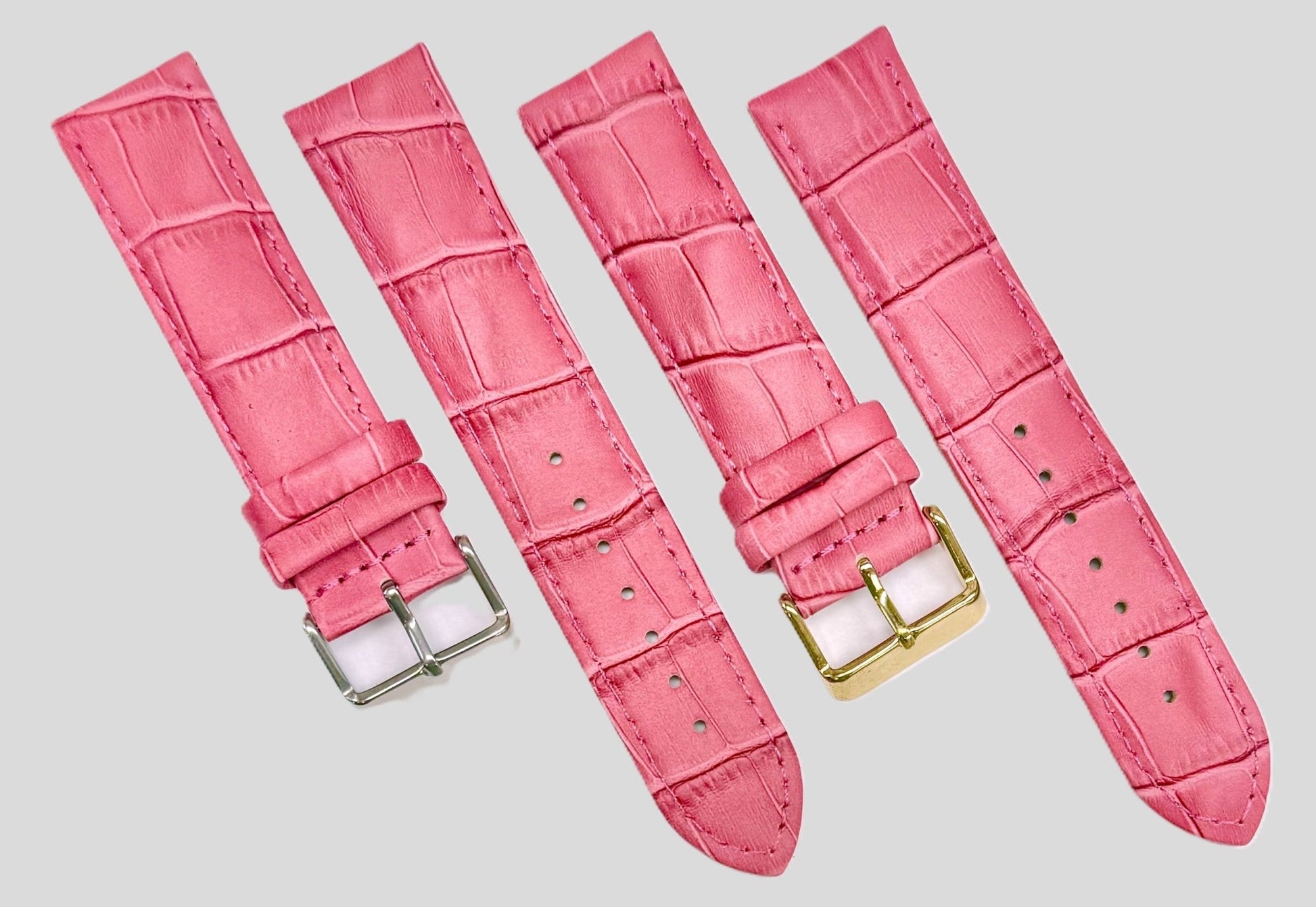 Watch Band Pink Genuine Leather Alligator Grain Padded, Stitched, 12mm - 22mm - Universal Jewelers & Watch Tools Inc.