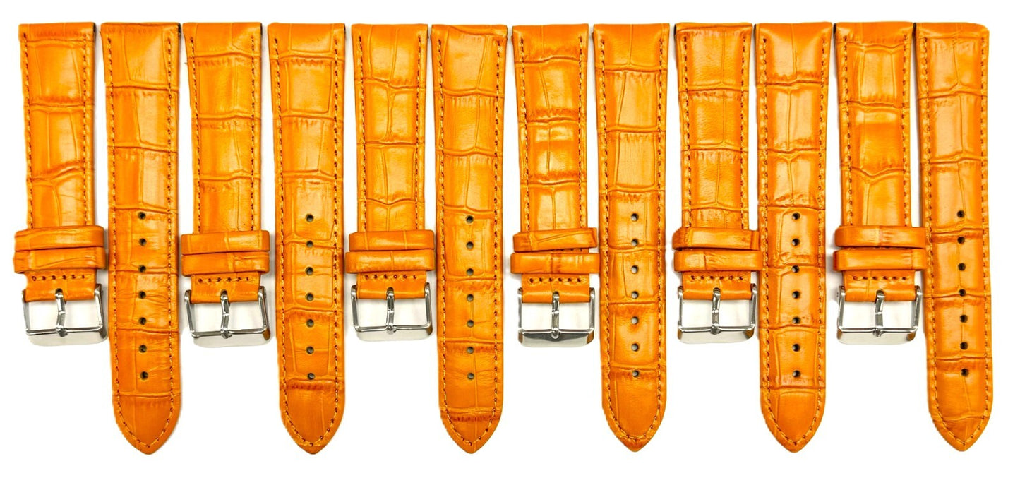 18mm Genuine Leather Watch Band, Sunshine Orange, Padded Alligator Grain Style