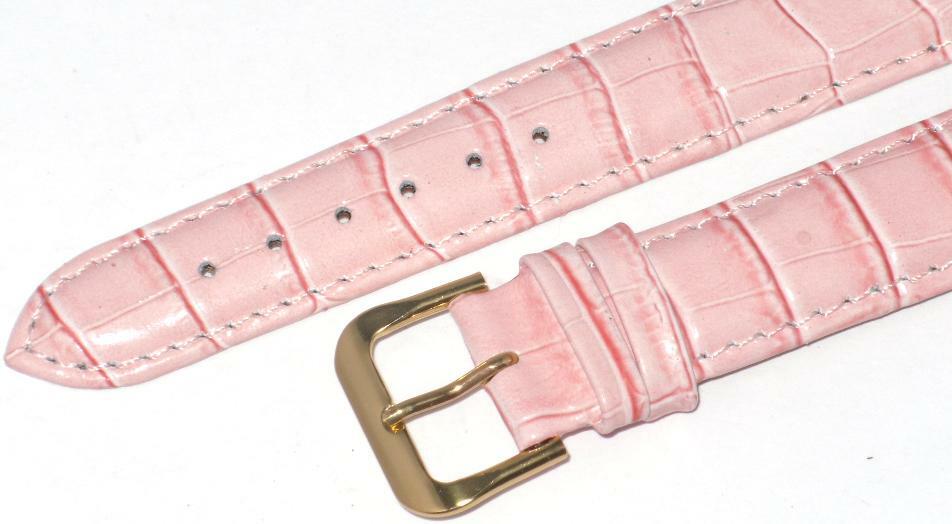 18 MM Pink Genuine Leather Alligator Grains Watch Band