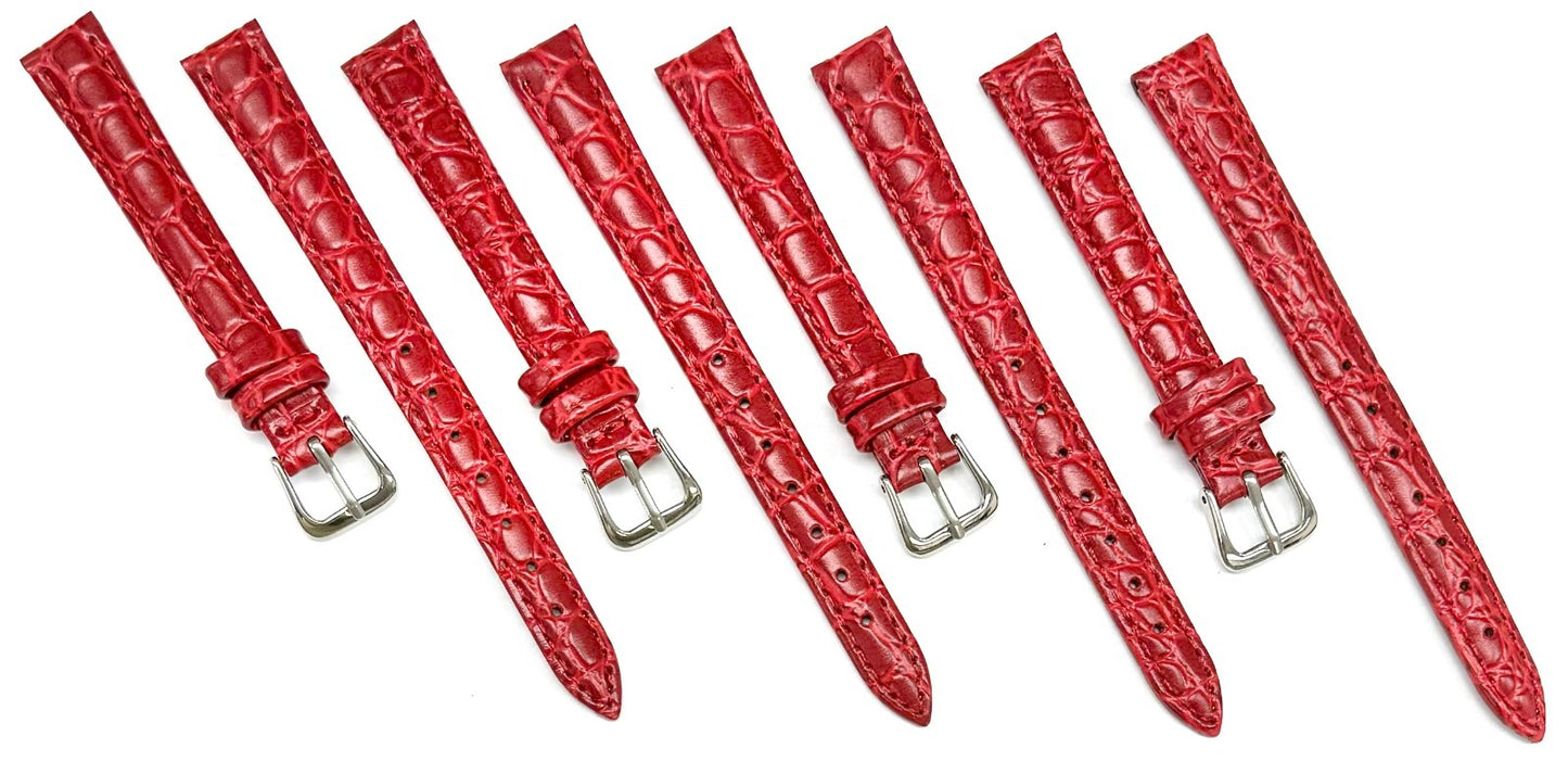 (8-14)mm Genuine Leather Red Crocodile Grain Watch Band, Padded & Stitched, Lady