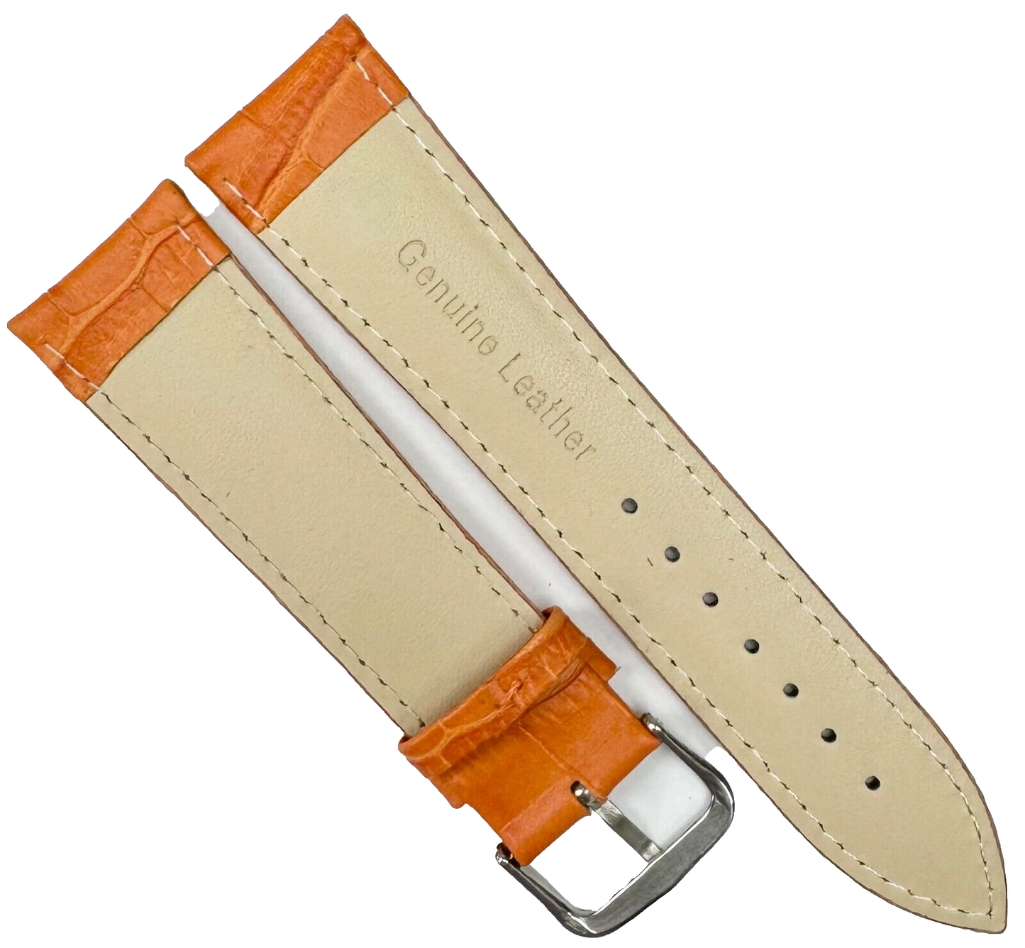Watch Band Orange Genuine Leather Alligator Grain Padded, Stitched, 22mm