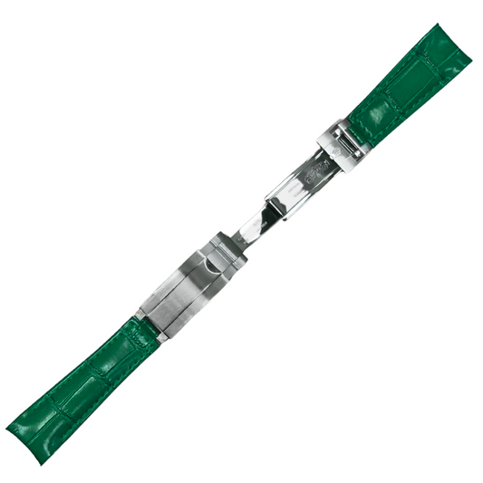High-Quality Green Leather Watch Band – 20mm for Rolex Watches | Steel Clasp