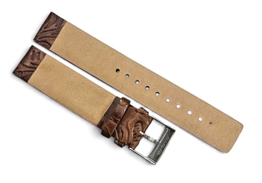 Brown and Orange Engraved Leather Watch Strap Band -18mm