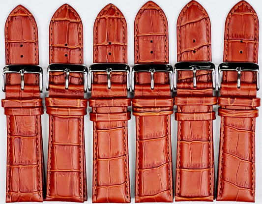 24 MM Genuine Leather Aligator Padded Light Brown Watch Lot of 6 Bands
