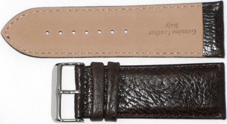 WATCH BAND(ITALIAN)GENUINE LEATHER GRAIN(SOFT)BROWN,PADDED STITCHED 28MM