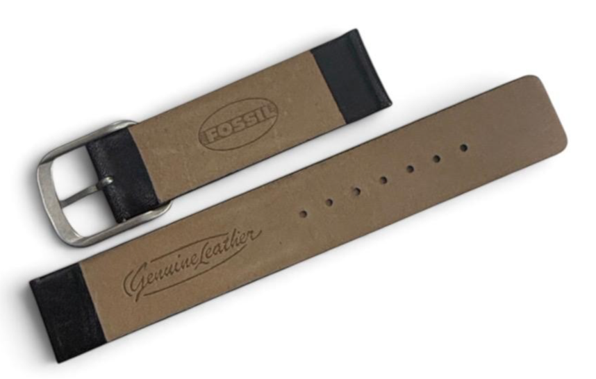 Fossil Black Engraved Leather Watch Strap Band -18mm