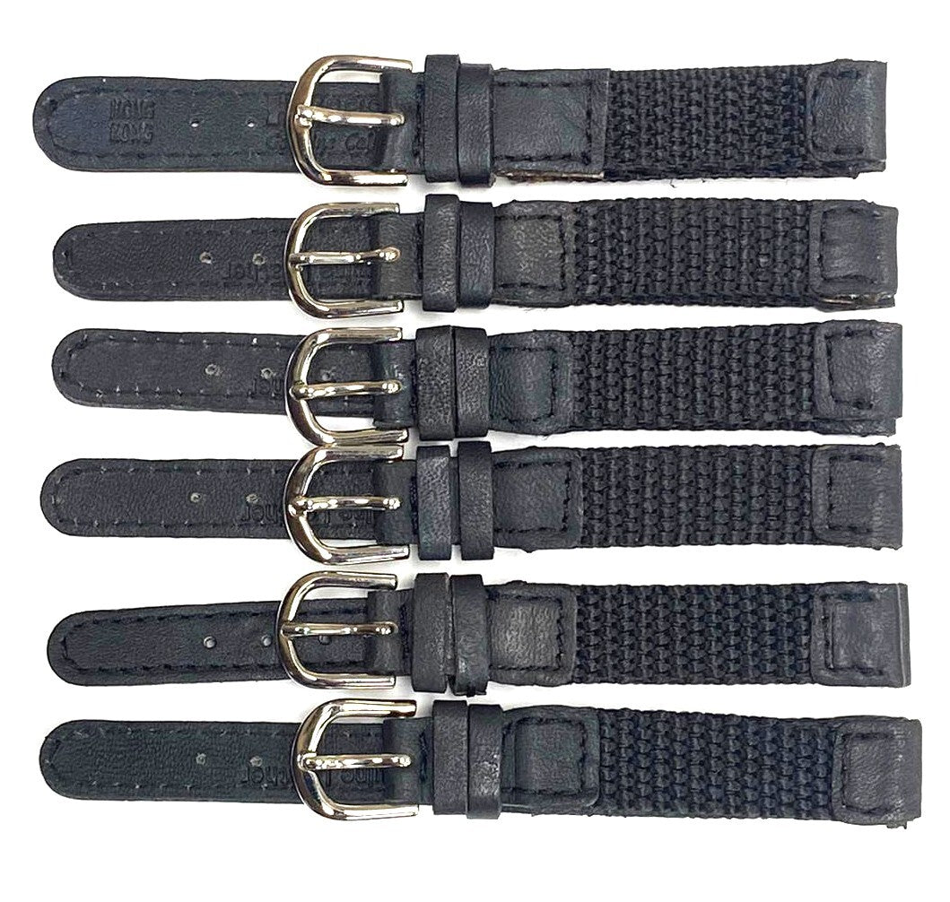 Lot of 6Pcs Watch Bands Black Leather & Fabric Fits Swiss Army ladies Watches