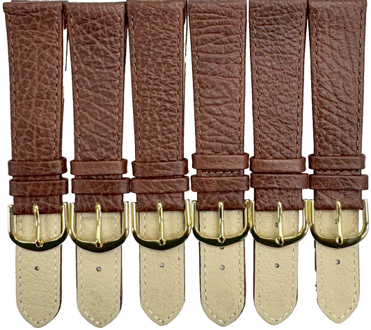 Lot of 6 Watch Bands Brown Genuine Leather Flat Stitched 20mm