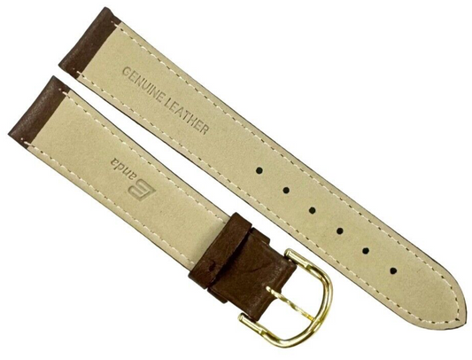 18 MM Plain Padded D.Brown Genuine Leather Watch Band with stitches