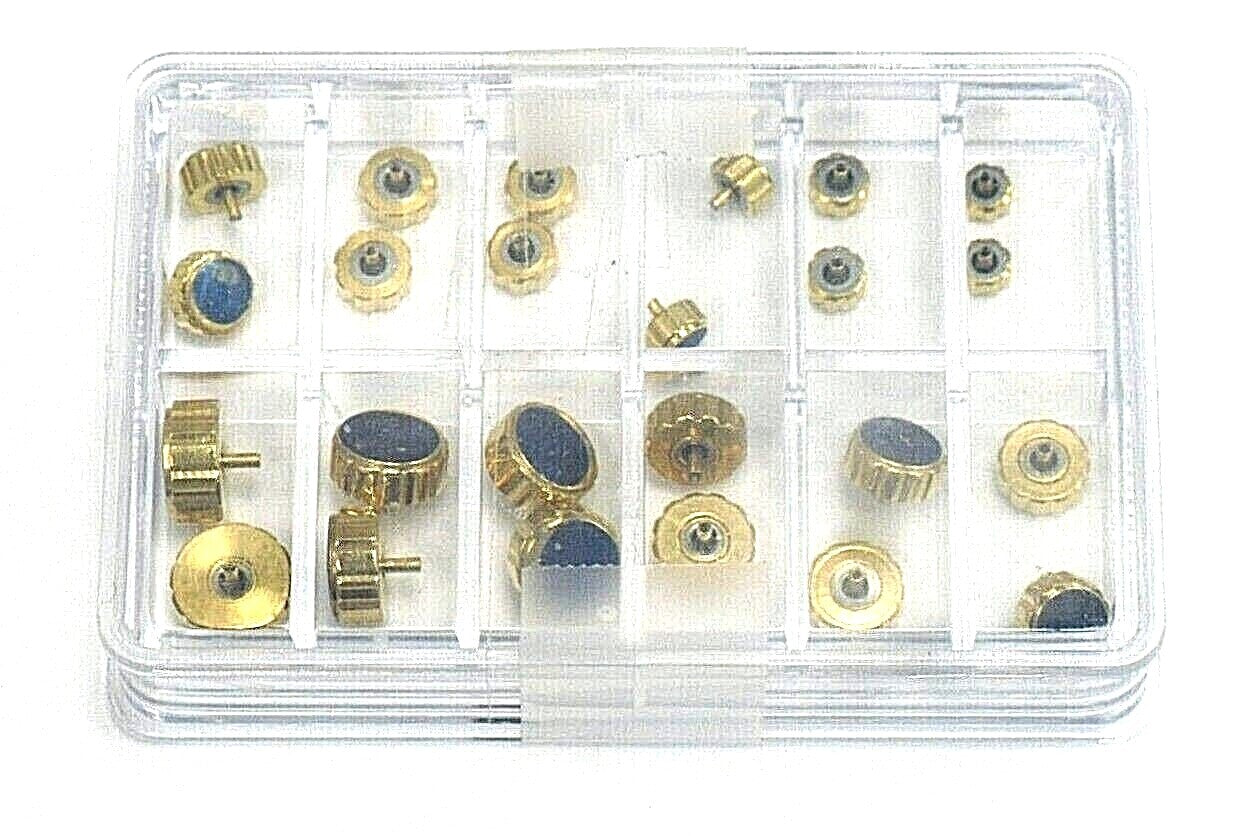 Watch Screw Crowns for Heavy Duty Gold, Assortment of 24Pcs. HIGH QUALITY