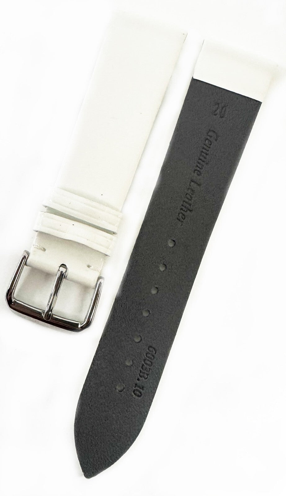 Watch Band 18MM Genuine Leather Glossy White Sweat Proof, Stitched, Padded