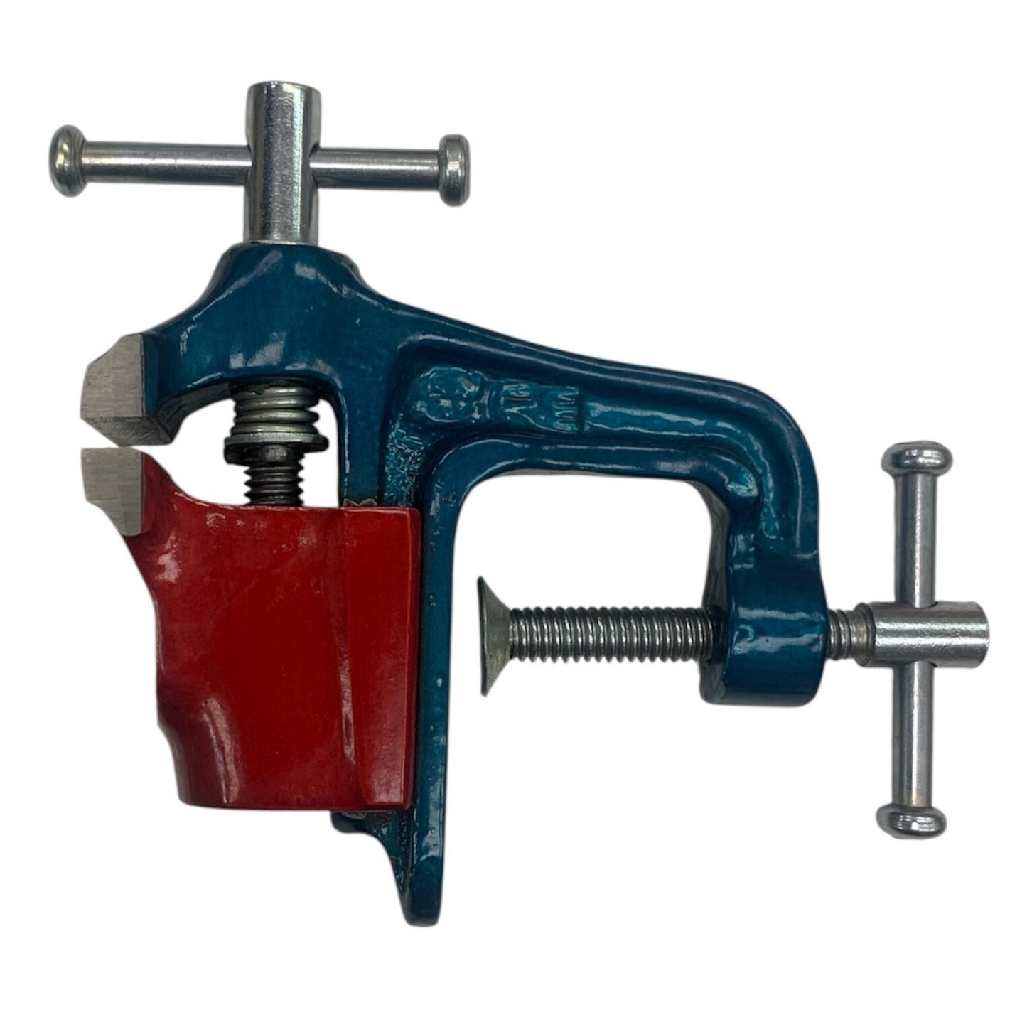 Baby Vice Metal Table Bench -Blue & Red with Fixed Base - Clamp 38mm, Jaw 31mm