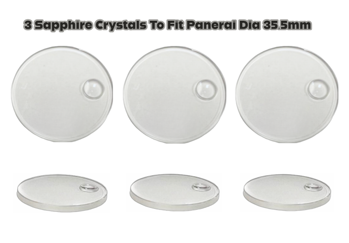 3PCS Sapphire Crystal to Fit PANERAI Double Dome(35.5×3.1×2.5)mm w/Date(Cyclop)