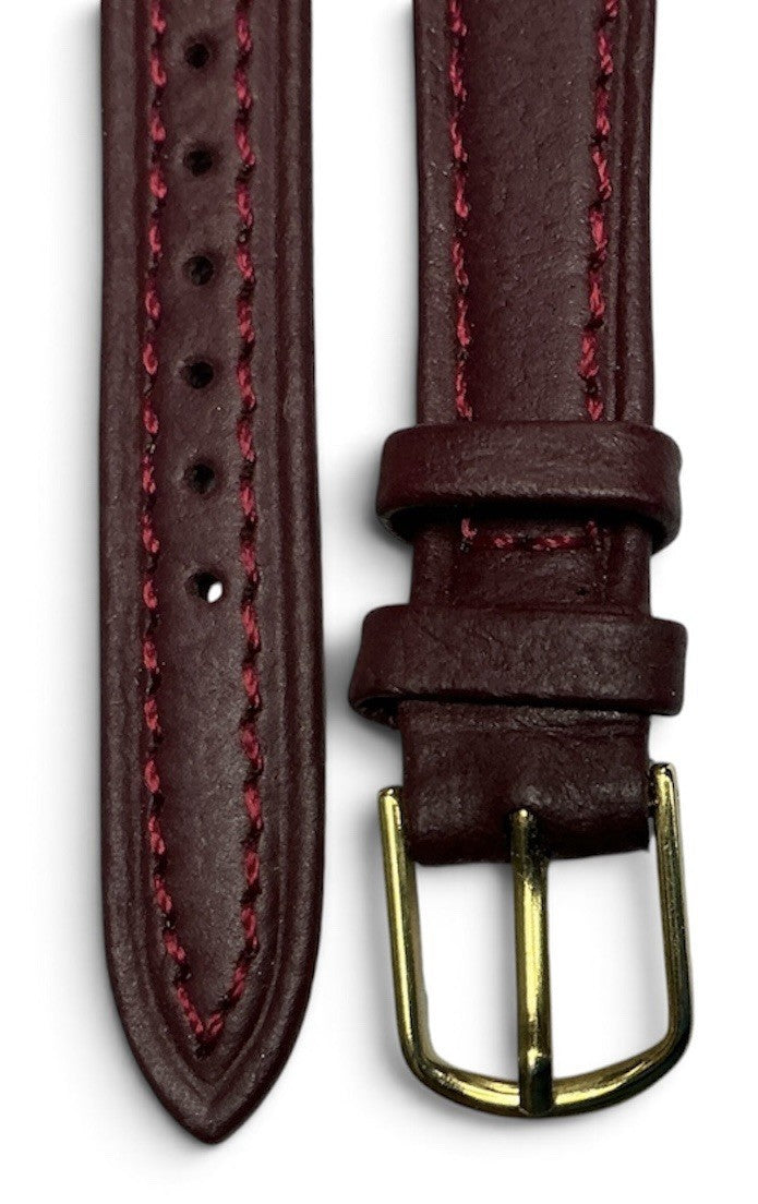 Time Fashions Genuine Waterproof Burgundy Tone 14mm Gold Buckle Watch Band