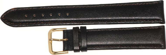 Watch Band Dark Brown Genuine Leather Plain Padded, Stitched 16MM Extra Long