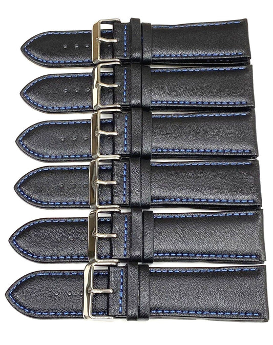 Watch Band Genuine Leather Plain PADDED With Stitches Black Color Of Size 26MM