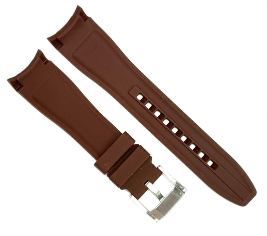 18-24mm Curved-End Chocolate Brown Soft & Smooth Silicon Rubber Watch Band