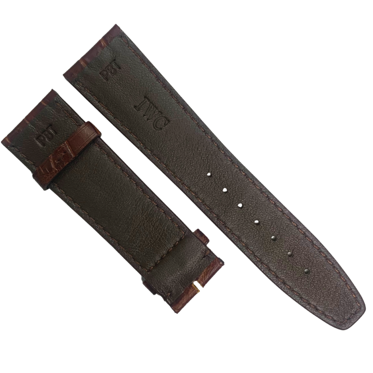 IWC Style Brown Leather Watch Band – Crocodile Pattern Strap | Multiple Sizes