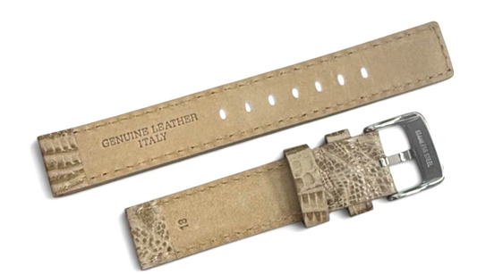 Beige color Engraved Leather Watch Strap Band -18mm