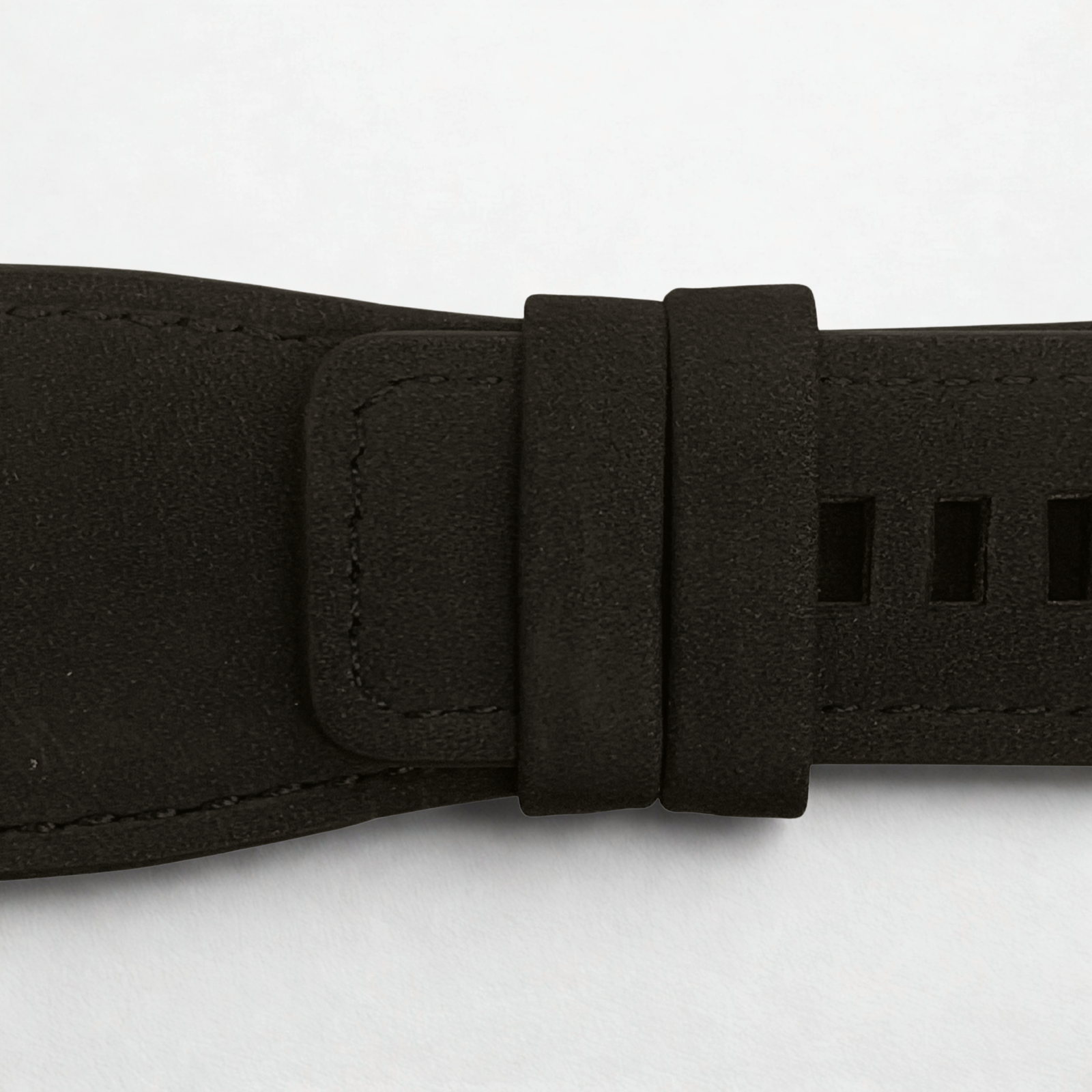 35mm Bell & Ross Style Velvet Leather Watch Strap – Black with Black Stitching