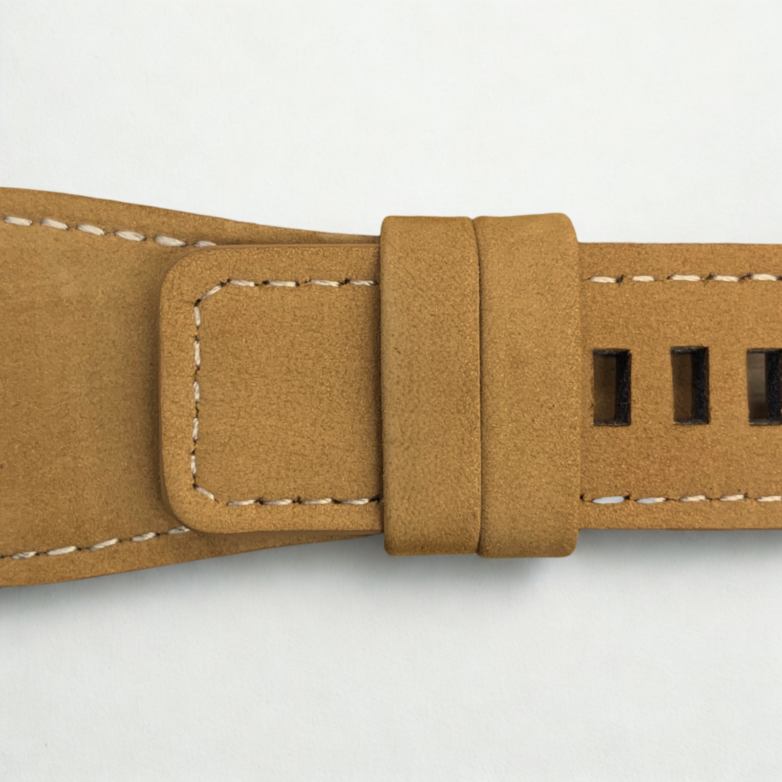 35mm Bell & Ross Style Velvet Leather Watch Strap – Tan with White Stitching