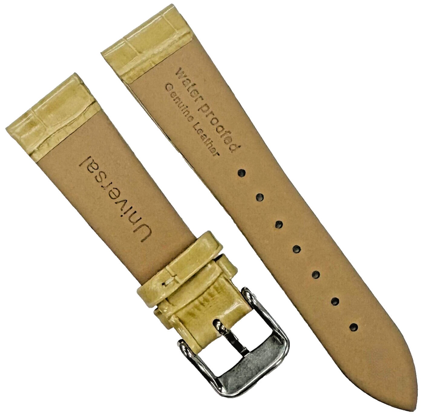 New Watch Band Beige Genuine Leather Alligator Grain (Flat, Short) 18x16MM