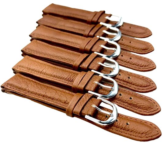 20MM Brown (TAN) Genuine Leather Grain Watch Band, Lot of 6 Bands